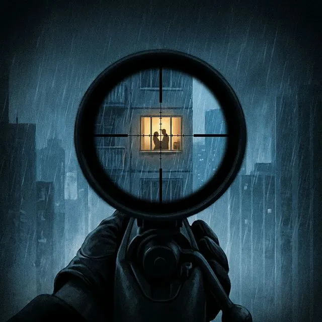 The View - Film poster showing a sniper scope view of an apartment window